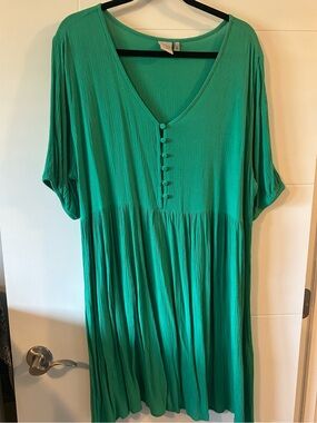 Vibrant Teal Button-Front Swing Dress